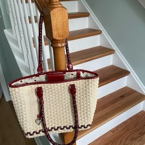 Brighton straw bag.  Inside shows wear